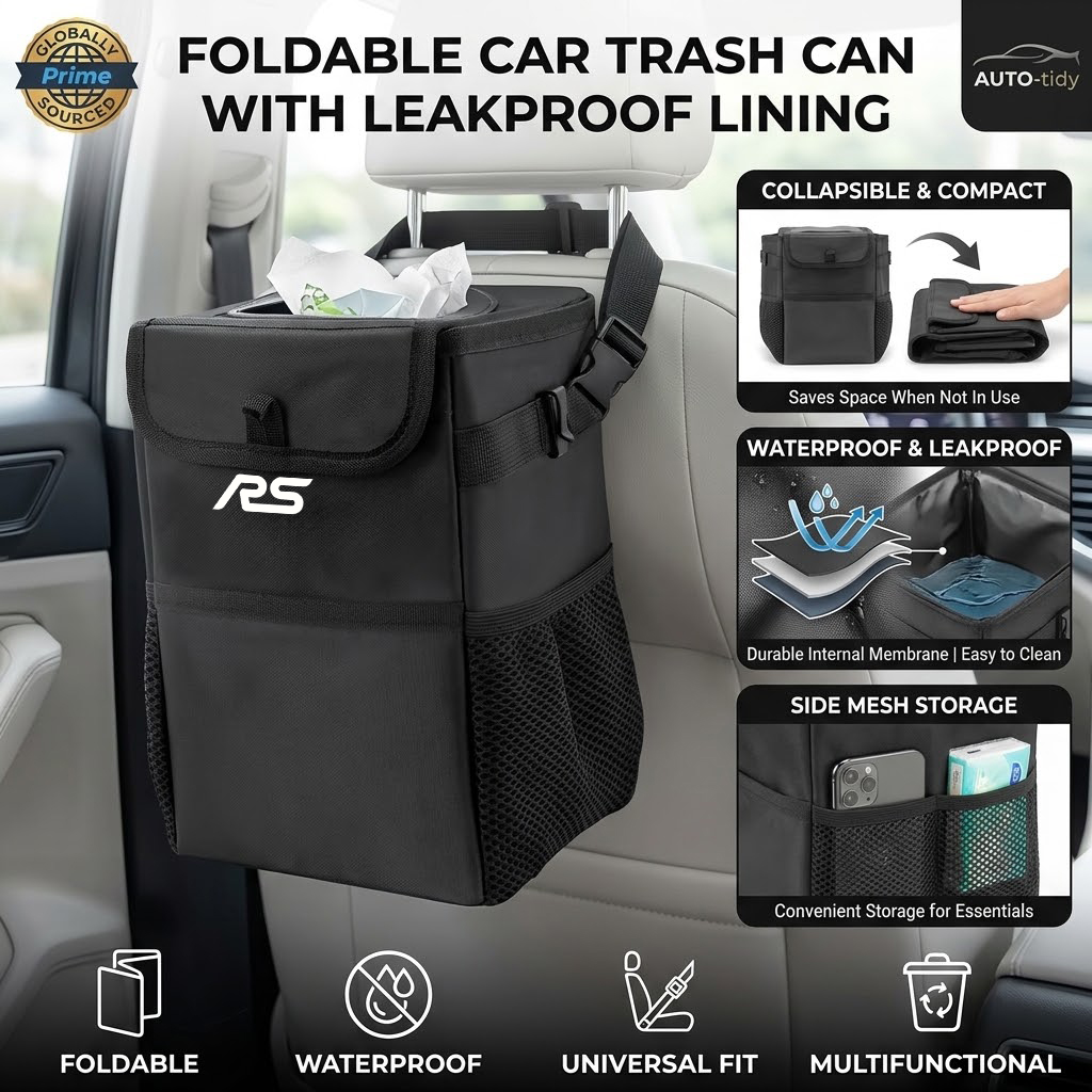 Cubo de basura plegable, portá - Waterproof Car Trash Can With Lid reseña y precio