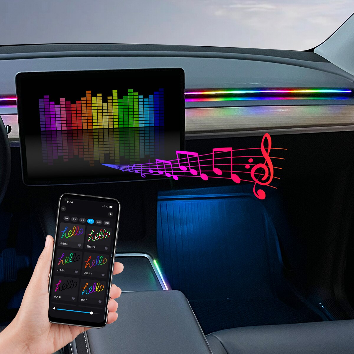 Tiras LED Acrílicas de 64 Colo - Led Ambient Interior Car Lights App Control reseña y precio